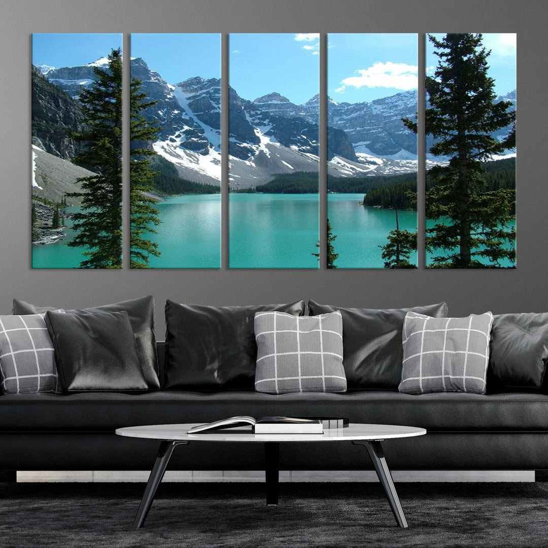 Canadian Rockies Moraine Lake Landscape Canvas Print, Turquoise Lake & Mountain View Wall Art, Ready to Hang Multi-Panel Giclee Canvas for Home Decor