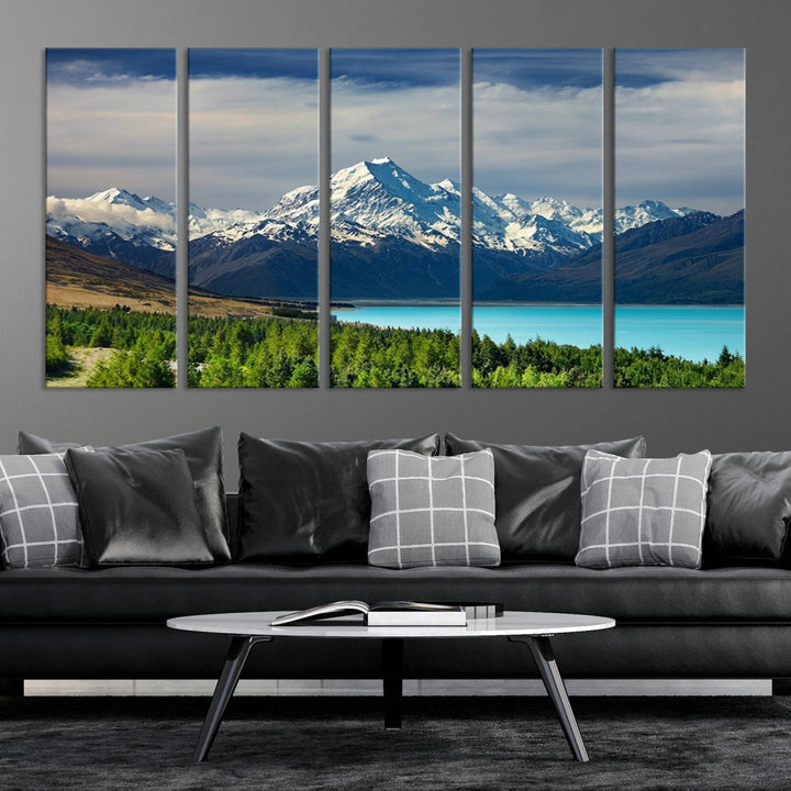 Impression d’art Mount Cook Nouvelle-Zélande Art mural Impression sur toile Lac et montagnes