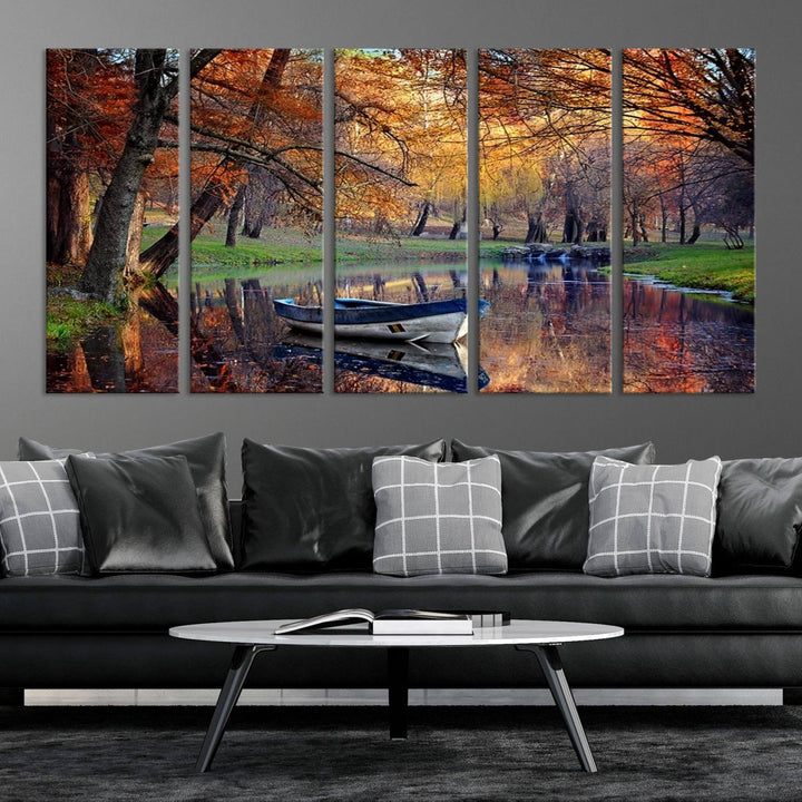 Wall Art Canvas Print Wonderful River in Forest Landscape in Autumn Wall Art Panels