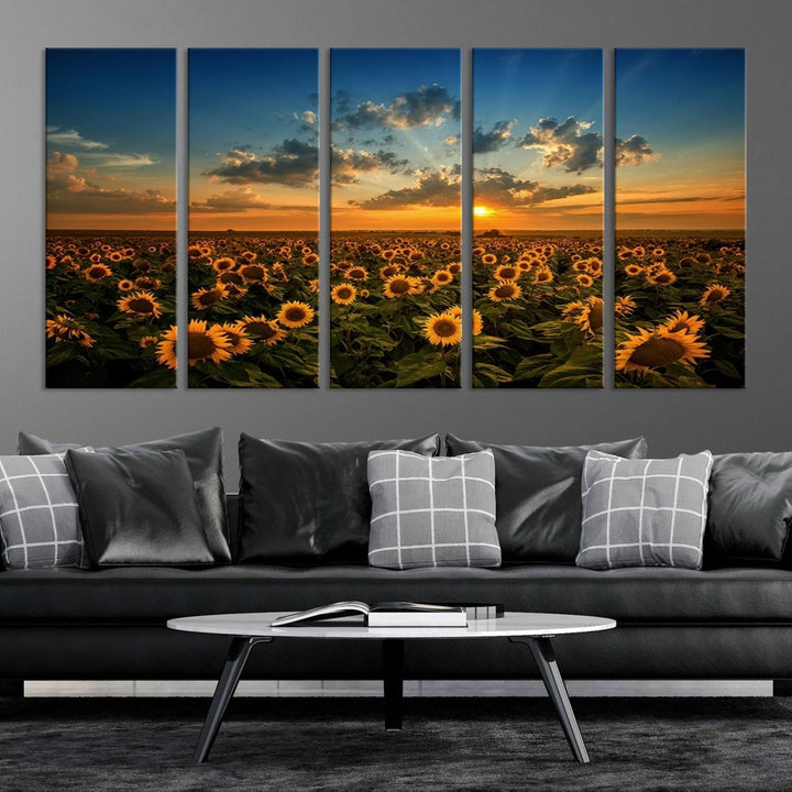 Sunflower Field Sunset Wall Art Canvas Print Wall Artwork