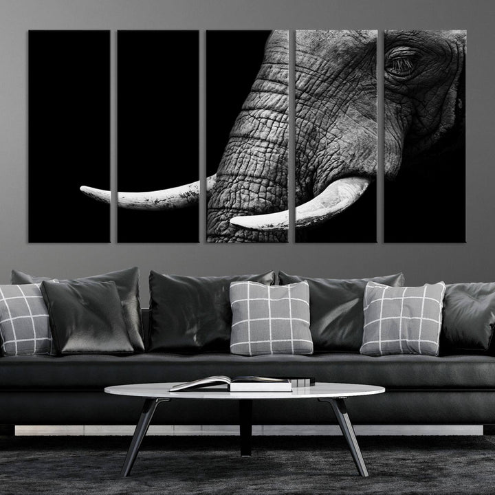 Wall Art Animal Canvas Print Close Taken Elephant with Big Ivories