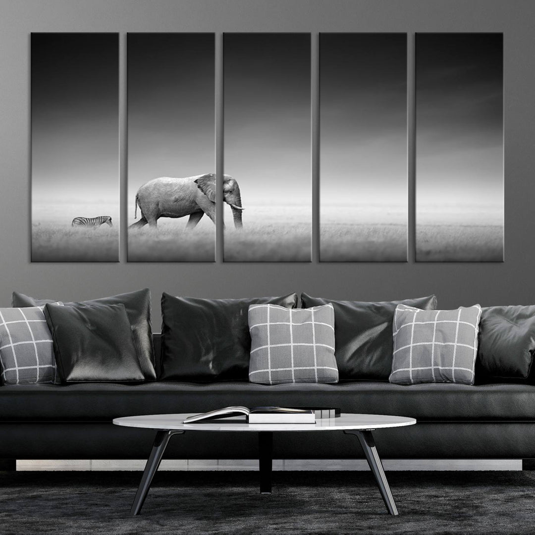 Elephant and Zebra Savannah Canvas Print