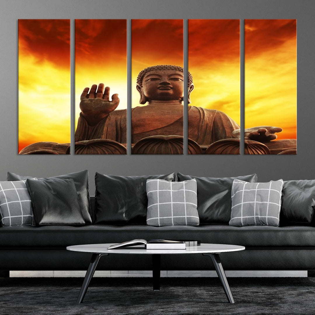 Wall Art Close up Buddha Statue at Sunset Canvas Print 