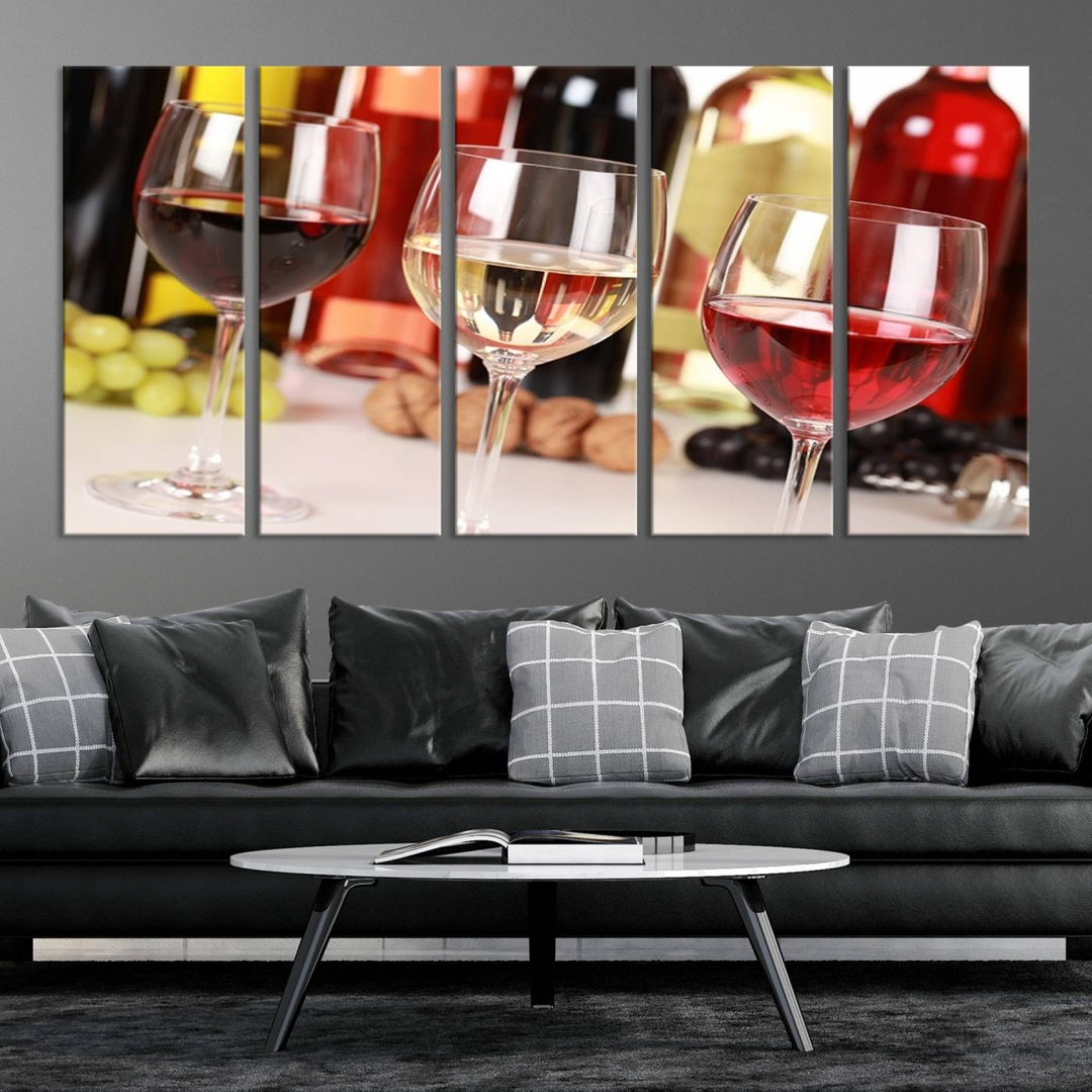 Wall Art Red, White and Rose Wine in Glass Canvas Print