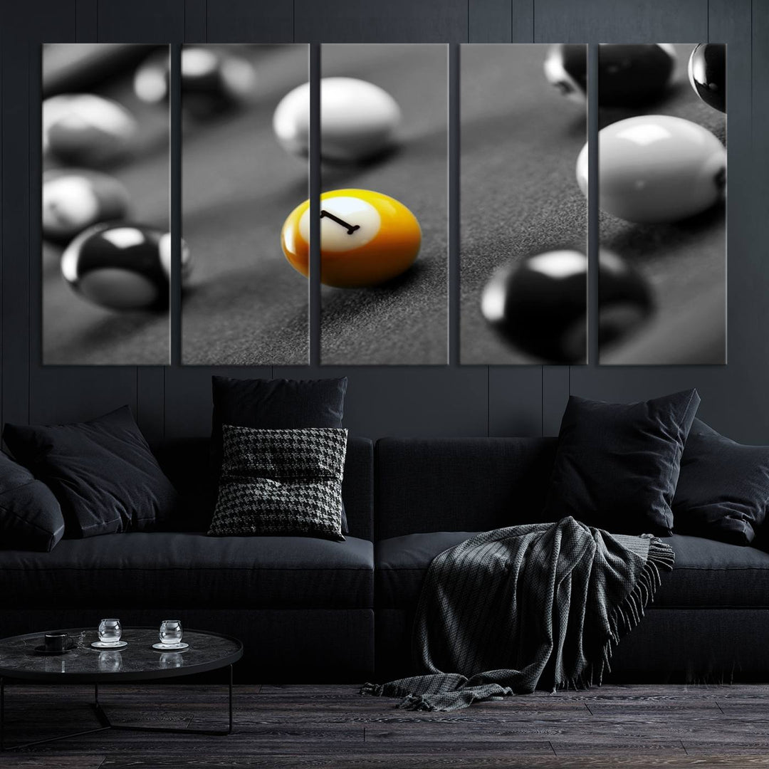 Boules de billard concept noir et blanc Impression sur toile