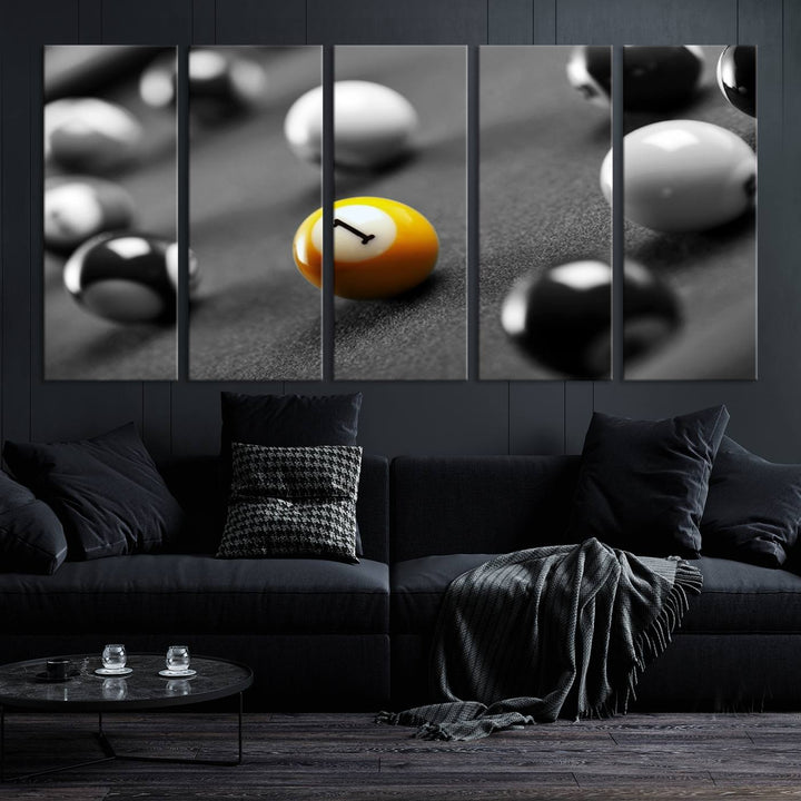 Boules de billard concept noir et blanc Impression sur toile