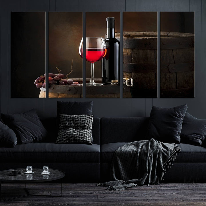 Wall Art Red Wine Bottle and Tun Canvas Print 