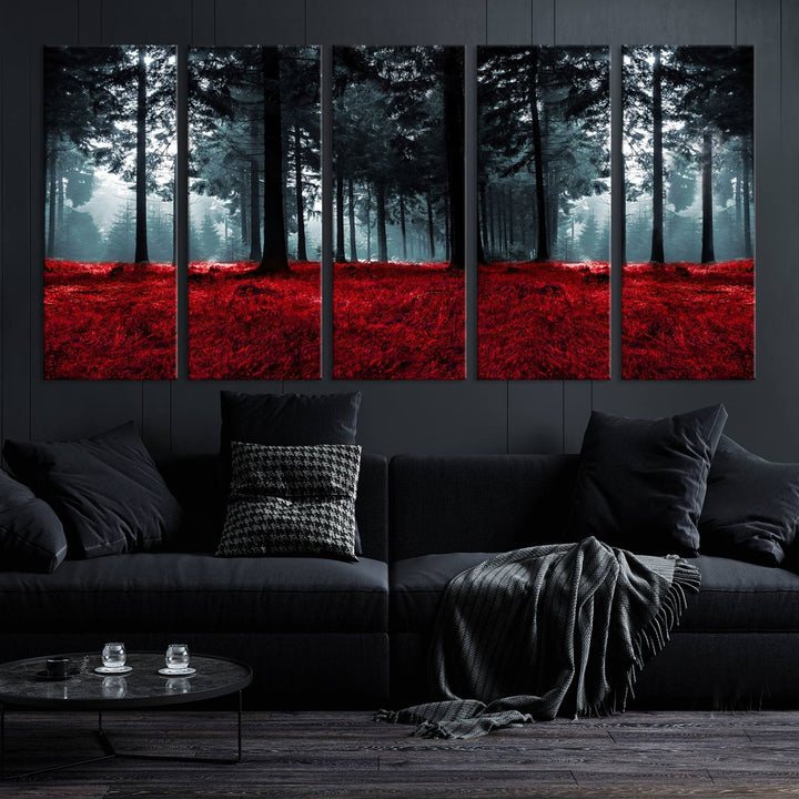 Bosque seductor con hojas rojas Impresión en lienzo Arte de pared grande Arte de lienzo de bosque Arte de paisaje de otoño Impresión de arte enmarcada