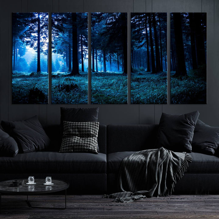 Arte de pared de bosque oscuro místico, lienzo de bosque grande, lienzo de paisaje, arte de pared de múltiples paneles, conjunto de lienzo grande de 3 piezas enmarcado