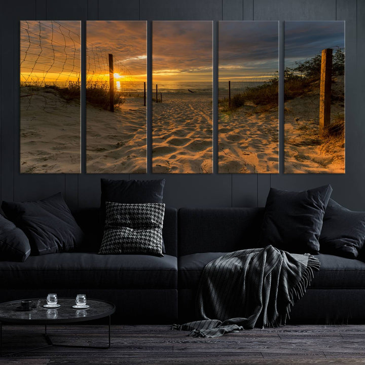 Fascinante lienzo de playa camino a la puesta de sol, arte de pared grande, playa, océano, puesta de sol, impresión en lienzo, playa tropical, puesta de sol, fotografía, lienzo para sala de estar, dormitorio, comedor, enmarcado listo para colgar