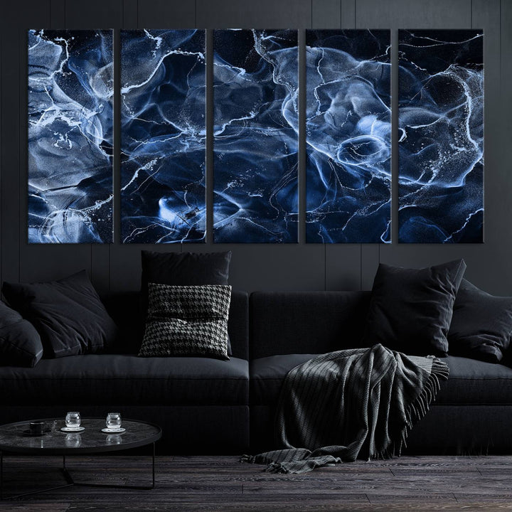 Blue Marble Smokey Effect Wall Art Abstract Canvas Wall Art Print