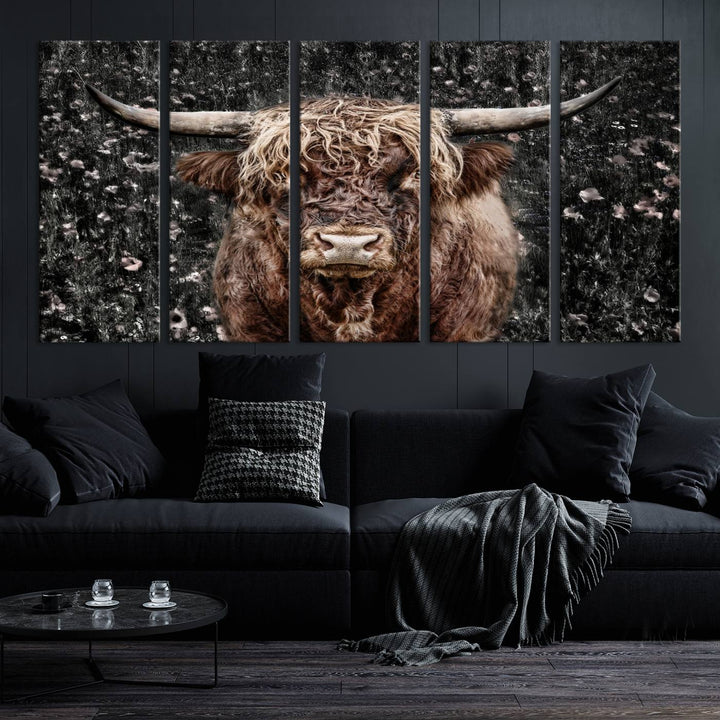 Scottish Highland Cow Cattle Art Print Farmhouse Wall Art Canvas Print