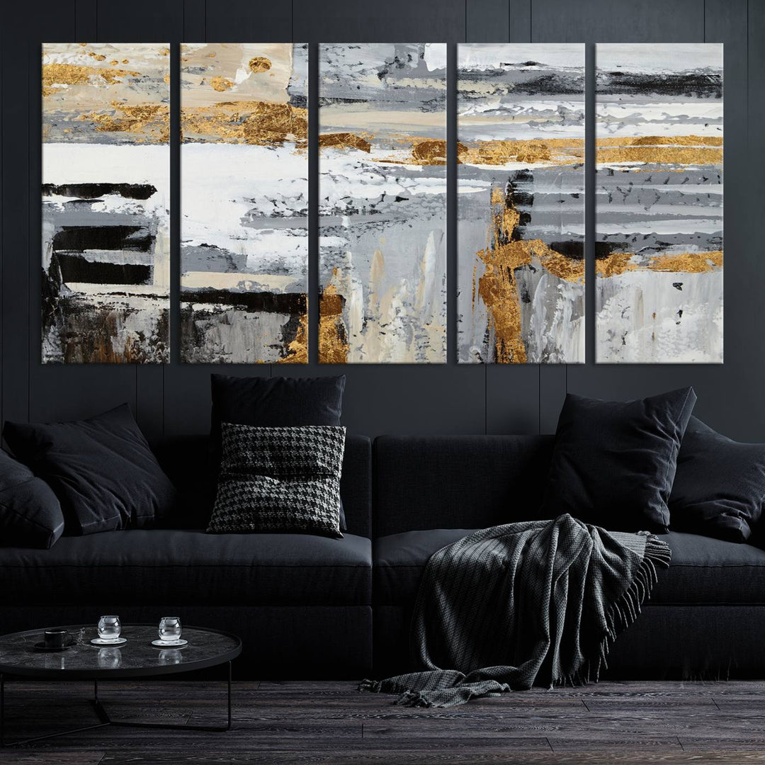 Abstract Painting Canvas Wall Art Print Paint Drip Art Brush Strokes Gray Artwork