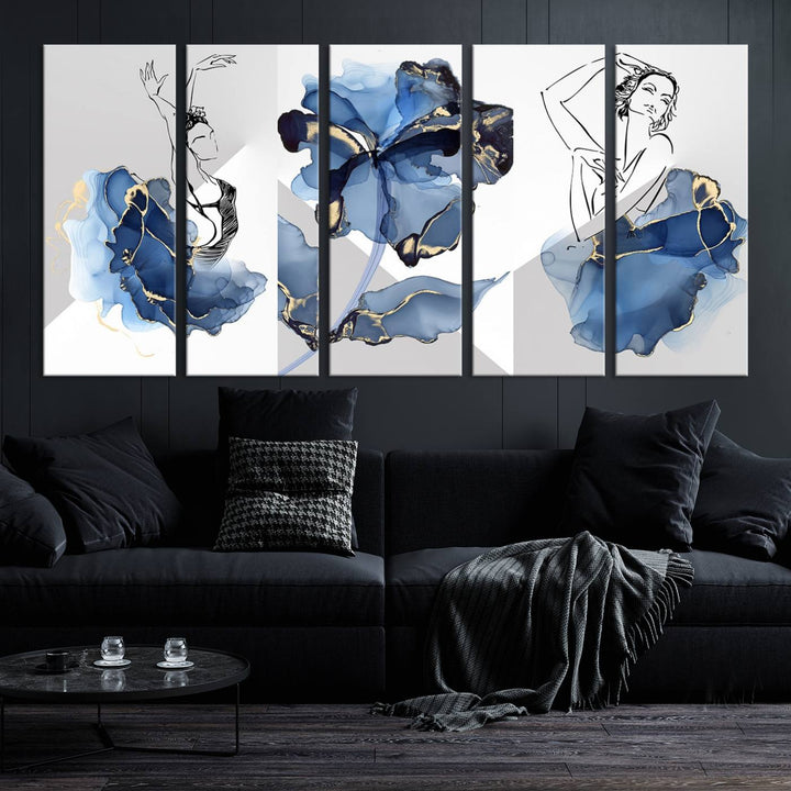 Watercolor Abstract Painting Artwork Walls Canvas Wall Art Print Blue Dancer