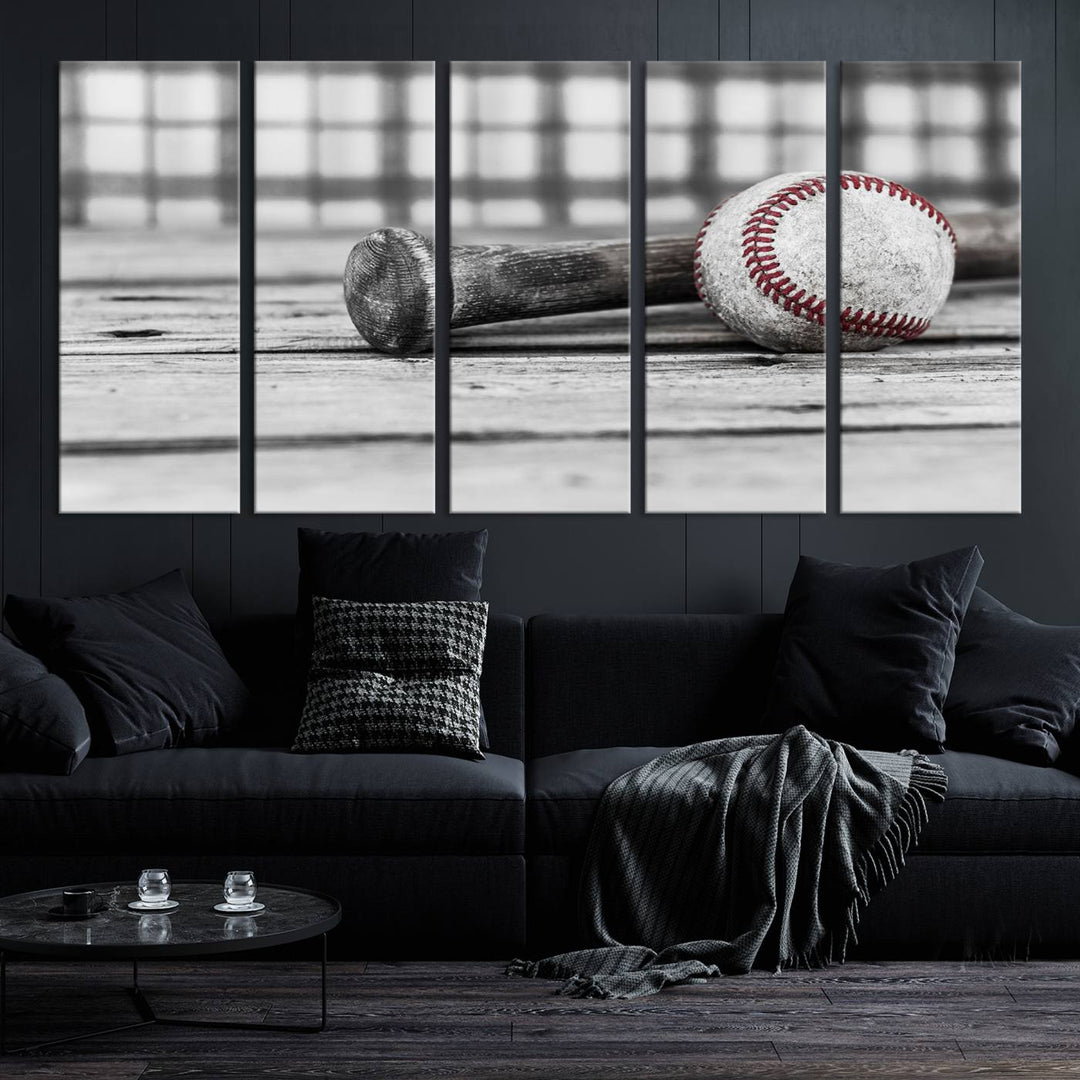 Lienzo de béisbol vintage para pared, impresión de béisbol, arte imprimible, arte retro, deportes, arte de pared, impresión en lienzo grande, varias piezas enmarcadas listas para colgar, juego de 3 paneles de lienzo, fotografía en blanco y negro