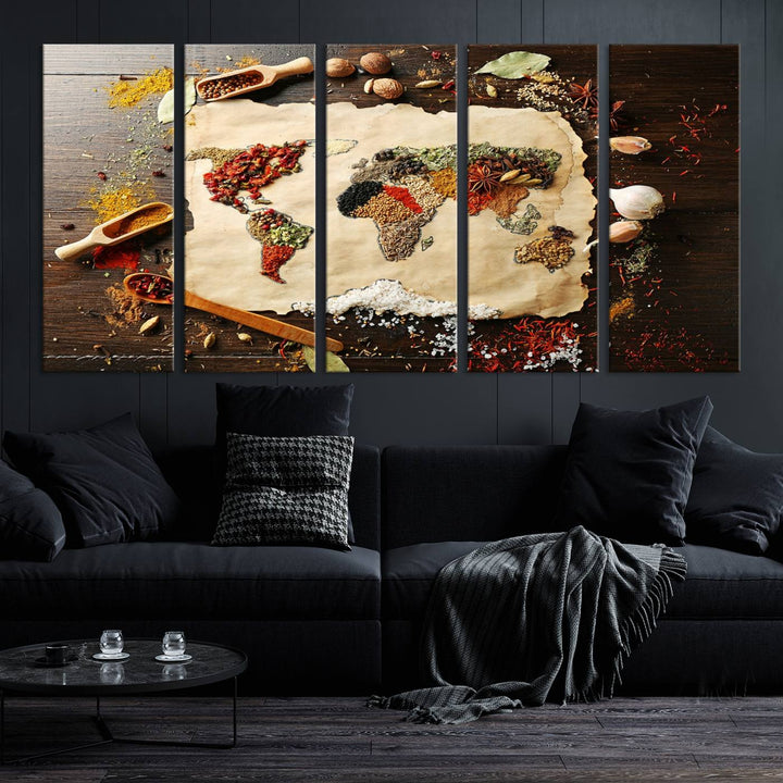 Spice World Map Artwork Canvas Wall Art Print World Map of Spices