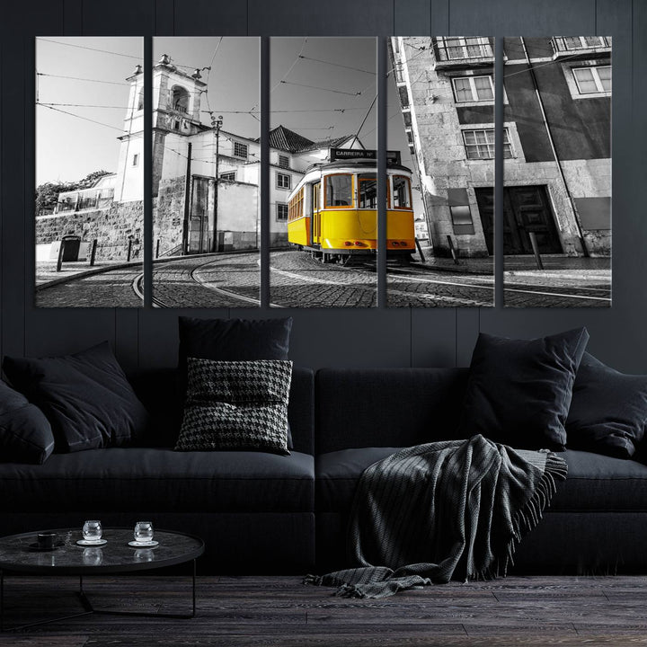 Iconic Yellow Lisbon Tram Canvas Wall Art Print