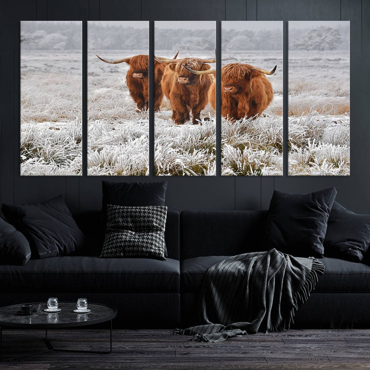 Vaches des Highlands dans la neige Art sur toile Highland Cattle Picture Art Farmhouse Art