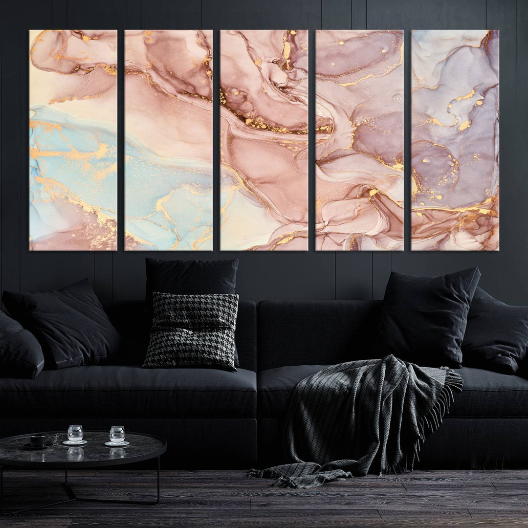 Rose Gold Marble Fluid Effect Wall Art Abstract Canvas Wall Art Print