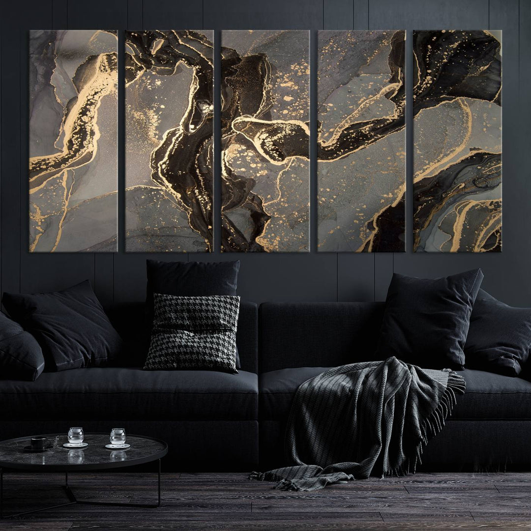 Gray Marble Fluid Effect Wall Art Abstract Canvas Wall Art Print