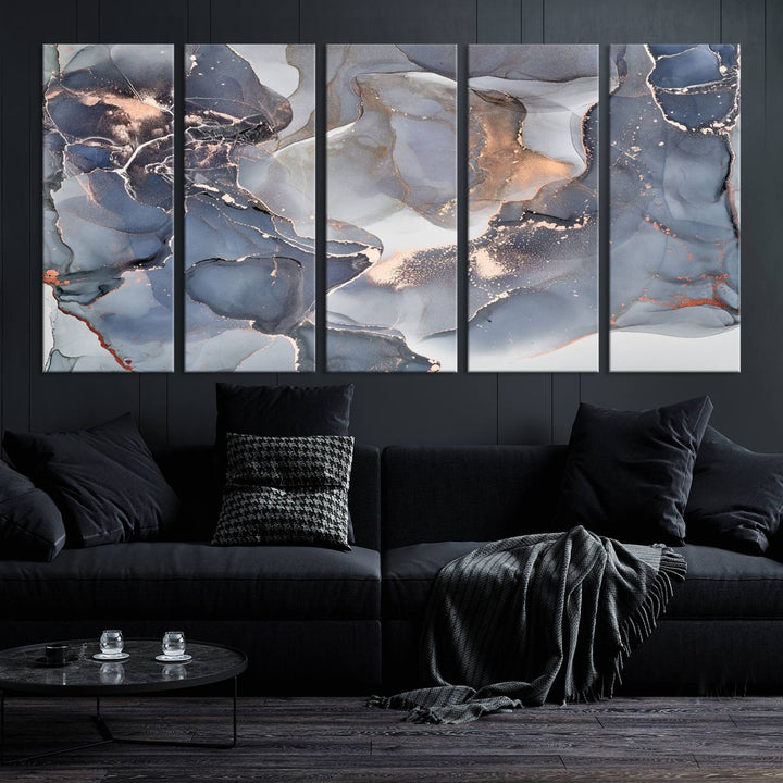 Contemporary Art Gray Gold Abstract Canvas Art Print