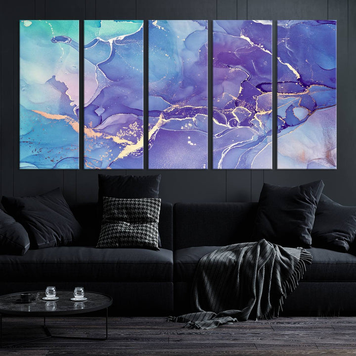 Blue and Purple Marble Fluid Effect Wall Art Abstract Canvas Wall Art Print