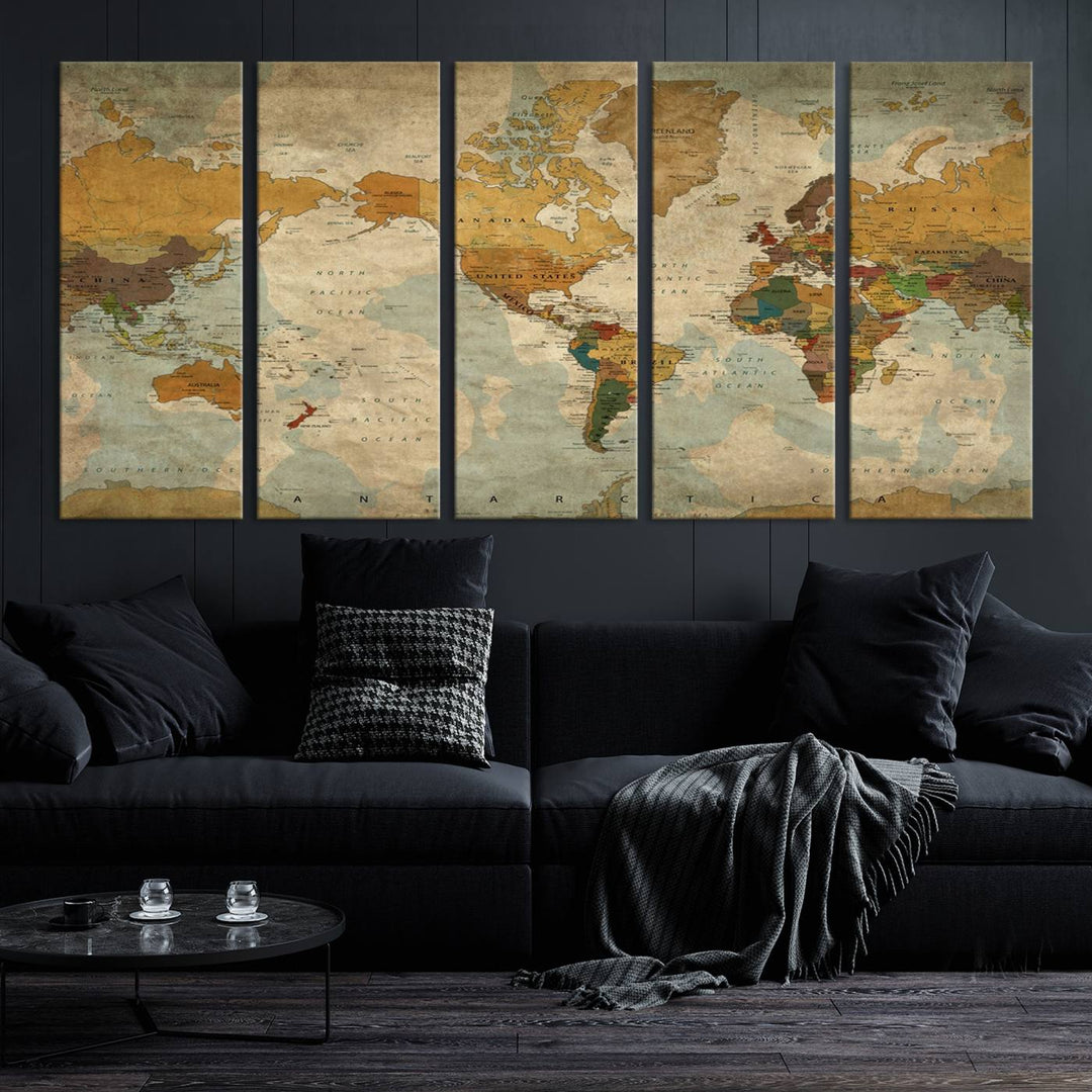 Sephia World Map Wall Art Multi Panel