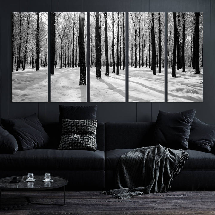 Arte de pared grande, bosque de invierno, álamos, impresión en lienzo