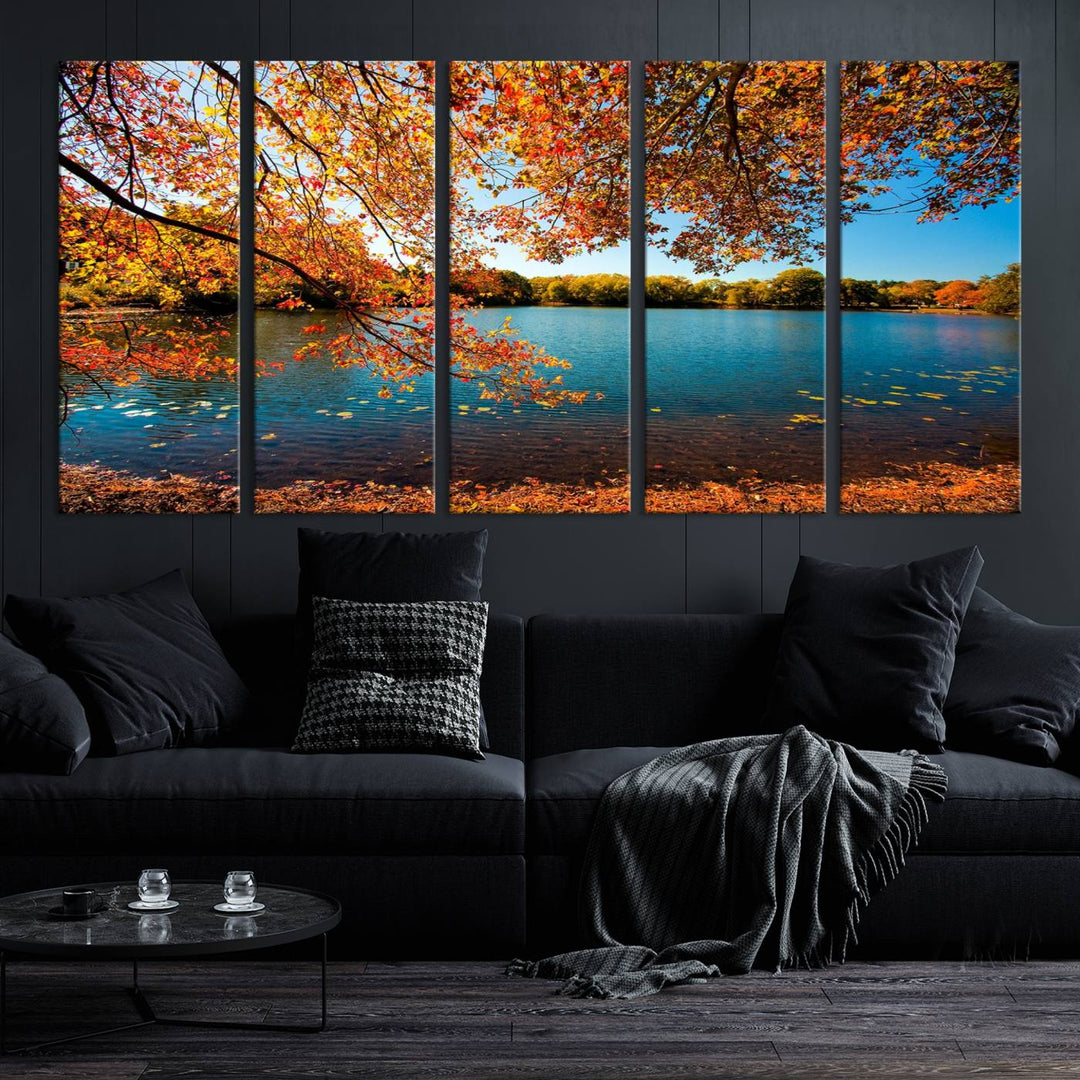 Autumn Tree Fall Lake Wall Art Canvas Print