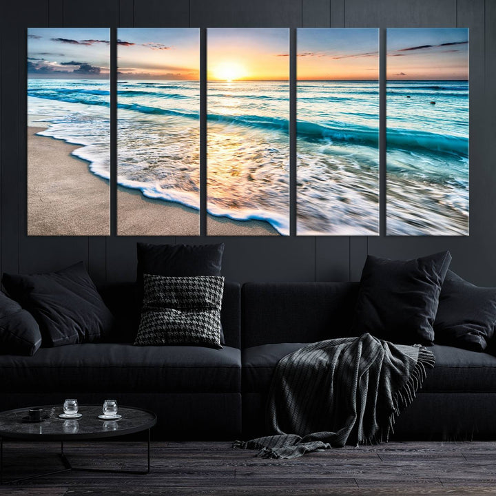 Ocean Beach Canvas Wall Art Beach Canvas, Coastal Sunset Tropical Island Beach Sunset Artwork Print for Living Room Home Office Decor, Beach Wall Art, Sea Wall Art