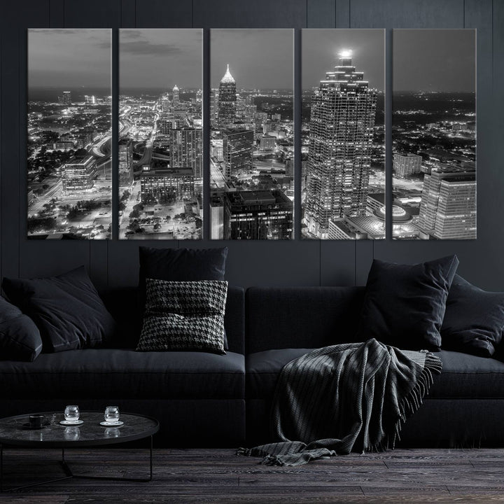 Horizonte nublado de la ciudad de Atlanta Arte de pared en blanco y negro Paisaje urbano Lienzo