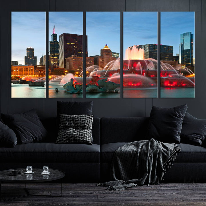 Chicago City Lights Night Skyline Cityscape View Wall Art Impression sur toile