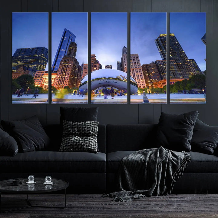 Chicago Night Skyline Wall Art City Cityscape Canvas Picture Print 