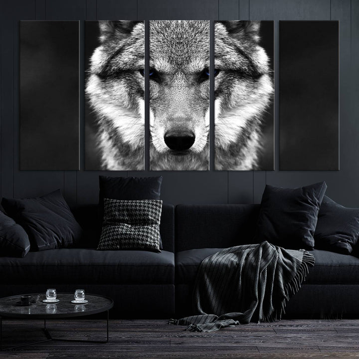 Art mural de loup sauvage noir et blanc Impression sur toile