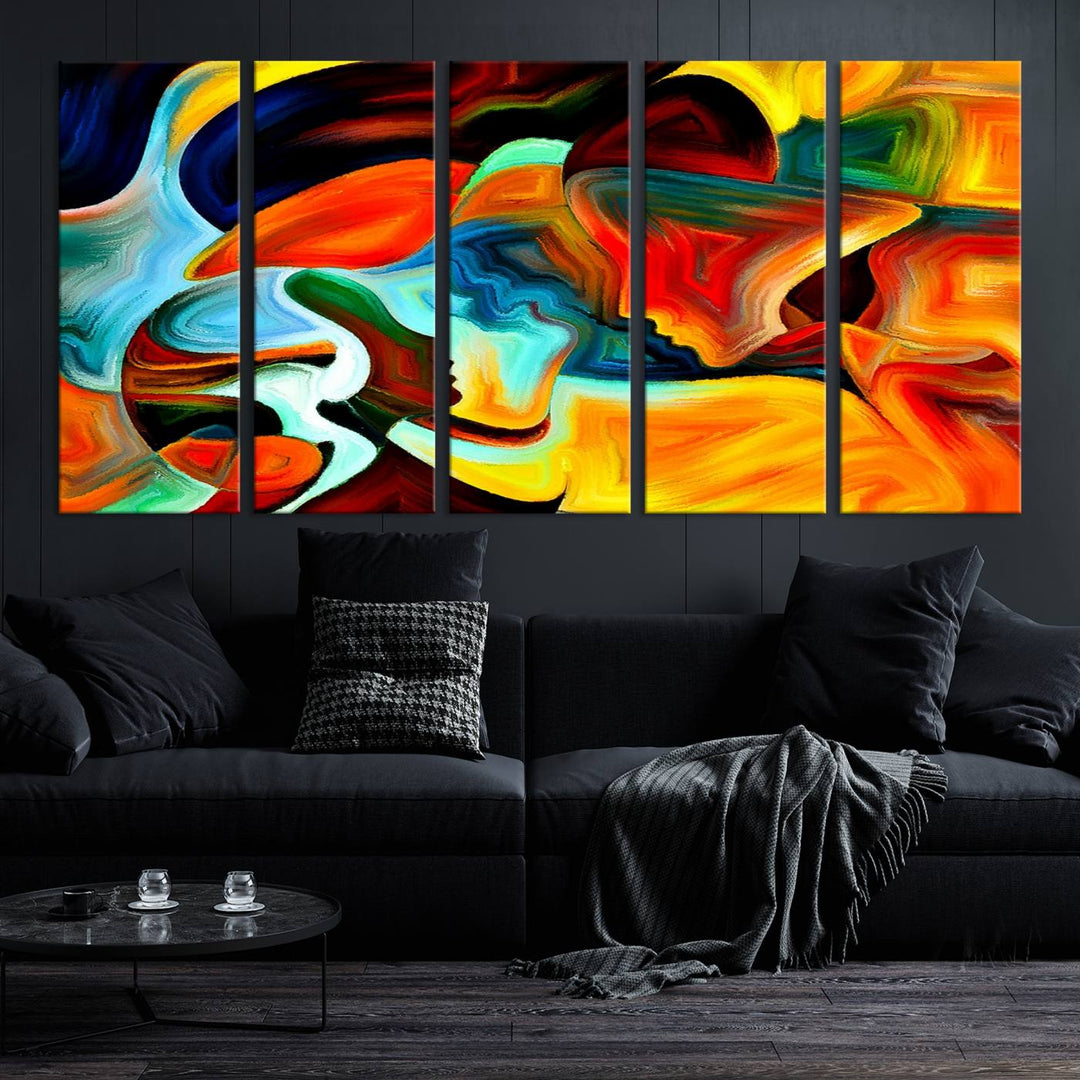 The "Human Love Figures Abstract Wall Art Canvas Print" adds a stylish touch to the dining area, featuring vibrant three-panel artwork on museum-quality canvases with UV-protective coating.