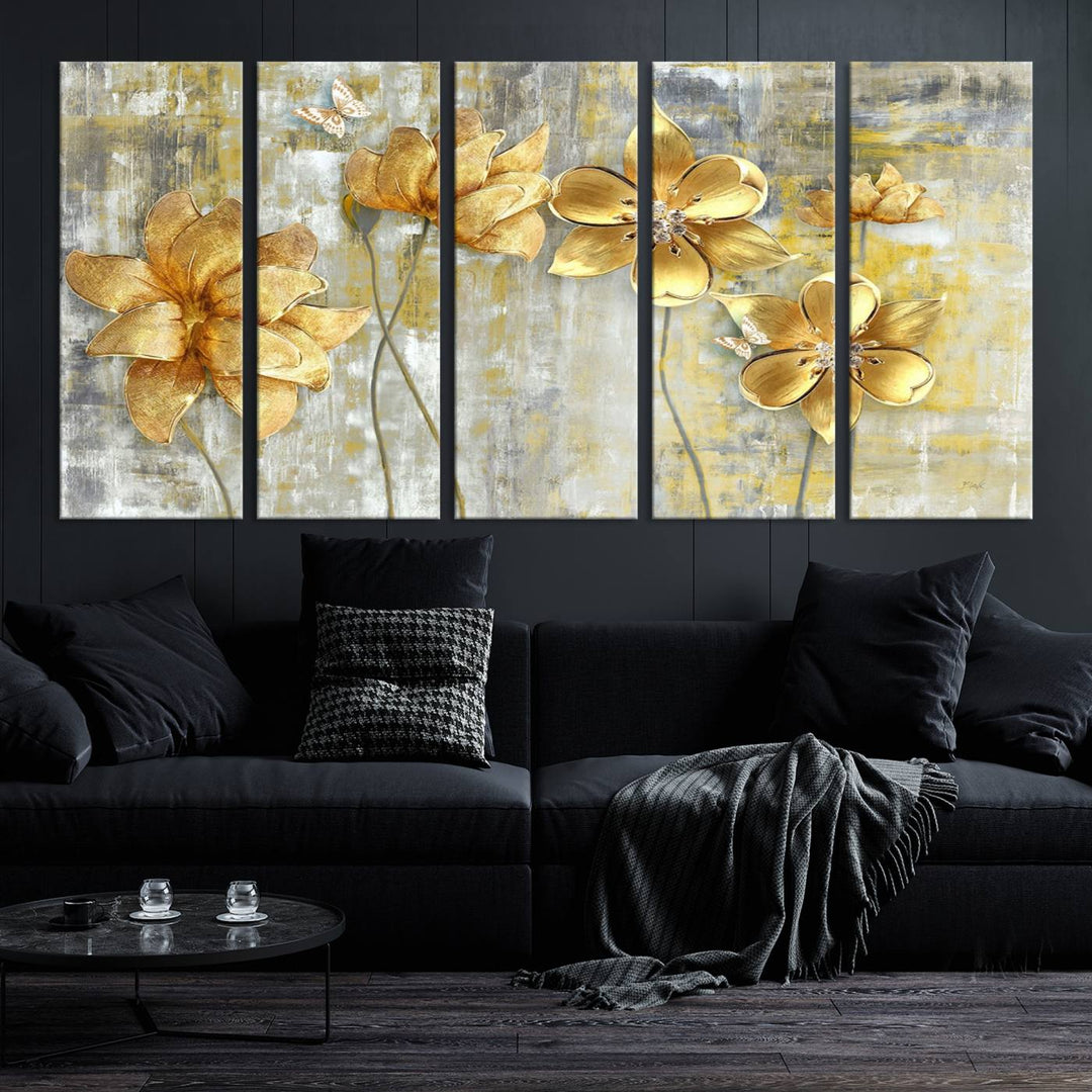 Golden Flowers Wall Art Canvas Print