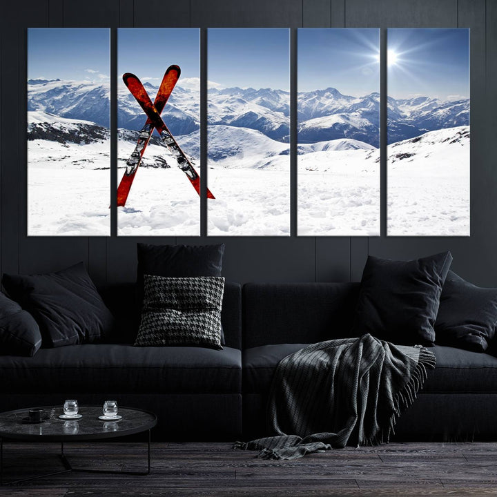 Snow Mountain Wall Art Canvas Print, Snowboard Sport Wall Art