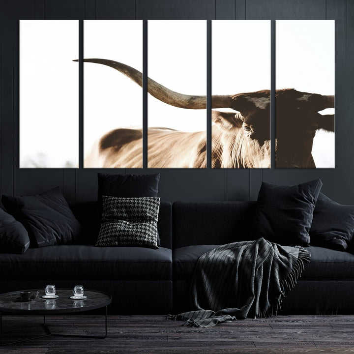 Texas Cow Longhorn Wall Art Canvas