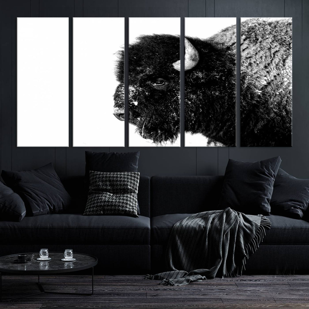 American Bison Wall Art - Buffalo Wall Art Black and White Canvas Print - Framed, Ready to Hang, Modern Nature-Inspired Artwork for Home and Office Decor