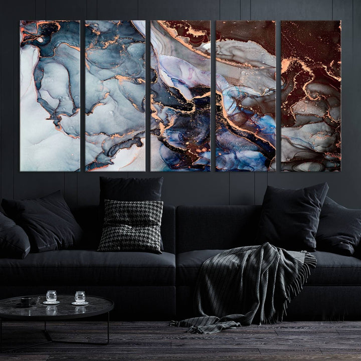 Brown Blue Abstract Marble Wall Art Canvas Print