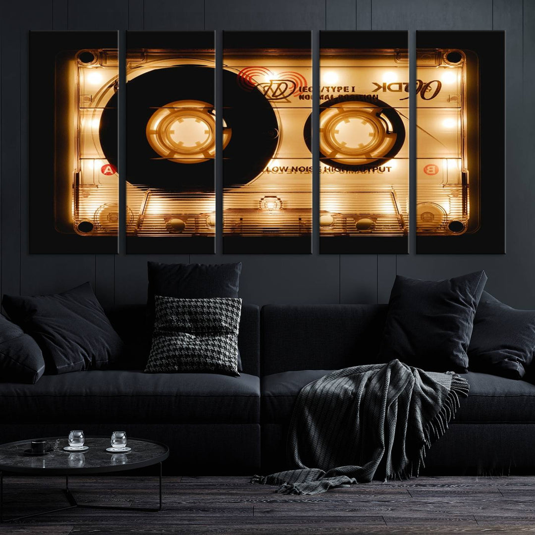 The Shining Audio Cassette Retro Music Wall Art Canvas Print, featuring a vintage cassette tape design and protected with a UV coating on museum-quality canvases, creates an impressive visual impact.