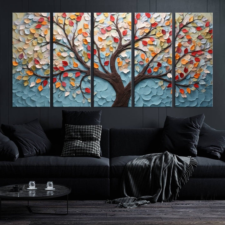 Impression sur toile d’art mural abstrait d’arbre et de feuille