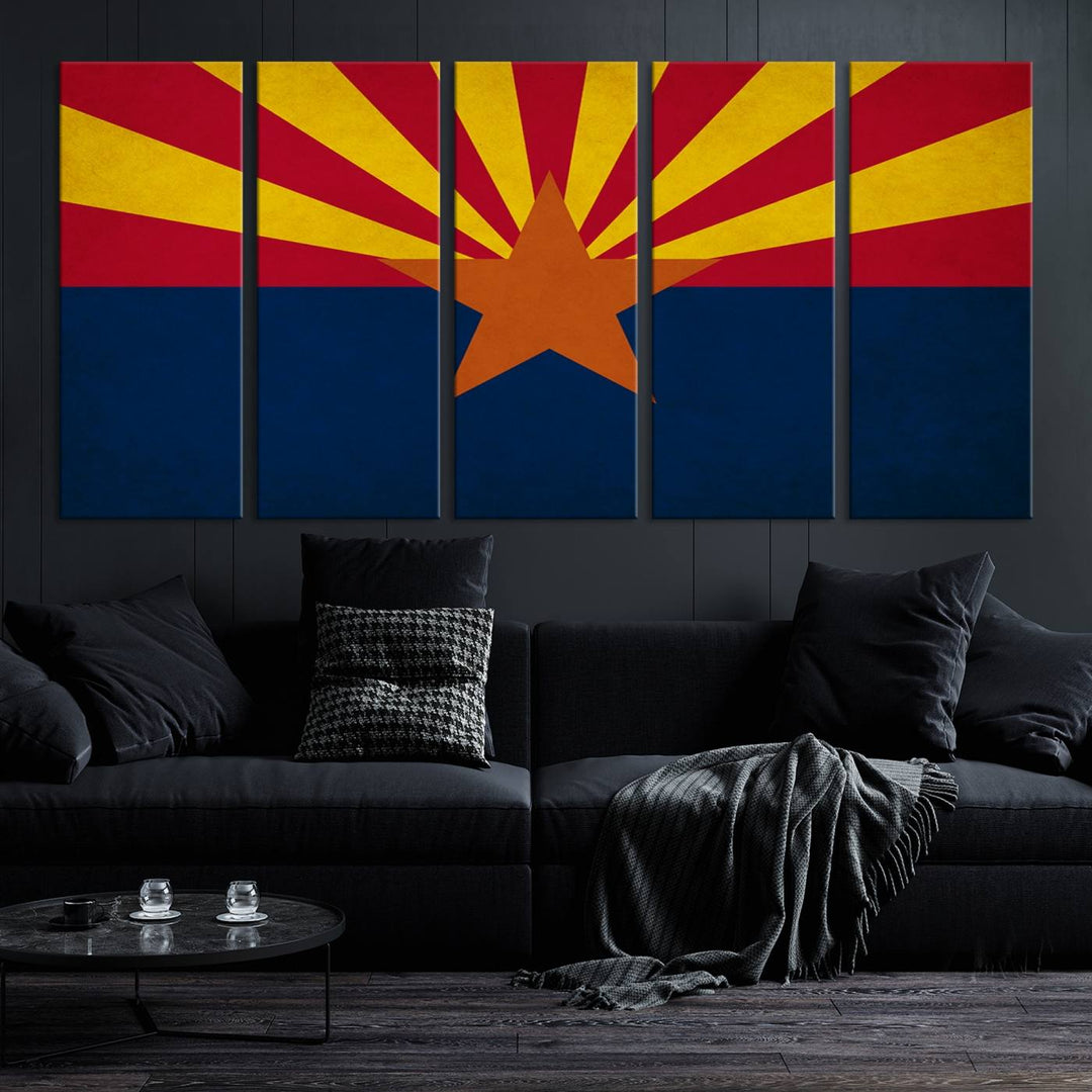 The Arizona States Flag Wall Art Canvas Print, made from museum-quality canvas with a UV-protective coating, is displayed prominently.