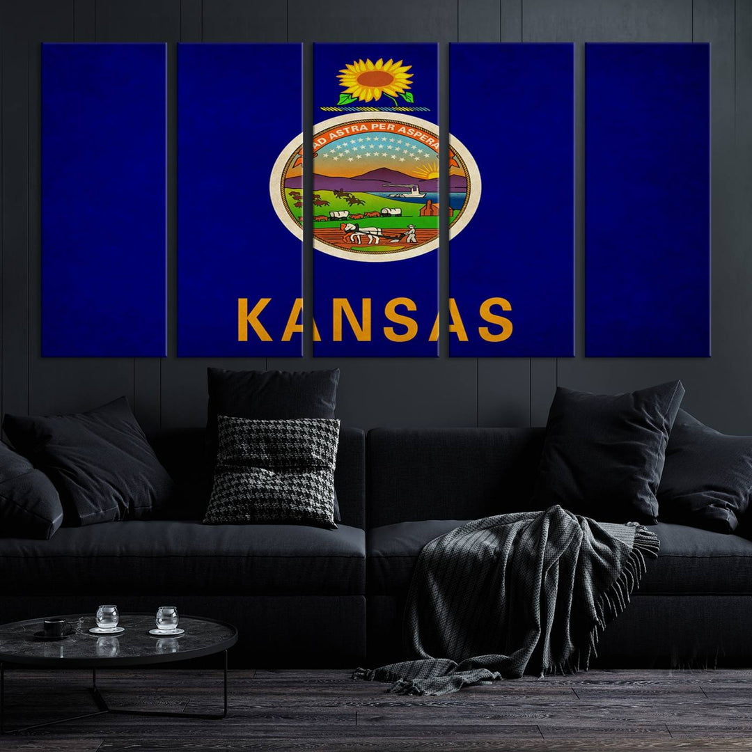 The "Kansas USA States Flag Wall Art Canvas Print" is prominently displayed.