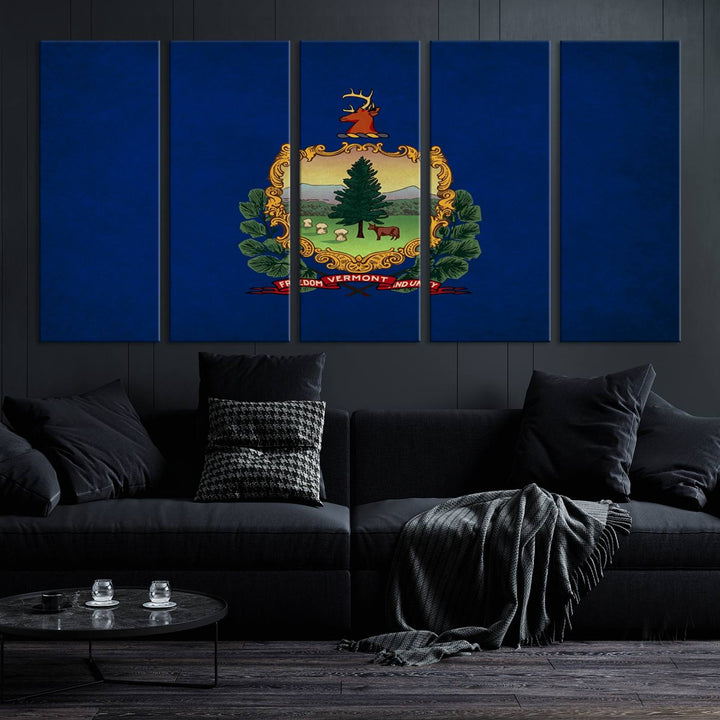 The Vermont Flag Wall Art Canvas Print is a museum-quality piece enhanced with UV-protective finishes, offering both style and durability. Enjoy free shipping on this classic decor addition.