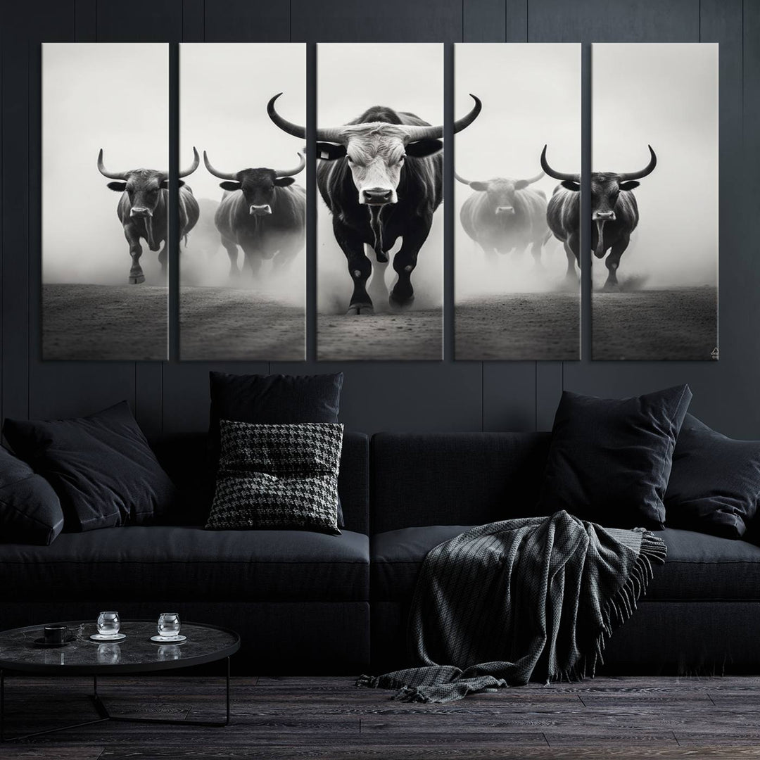 The Texas Bighorn Cow Hern Wall Art Canvas Print, featuring a UV-protective coating, creates a ready-to-hang masterpiece.