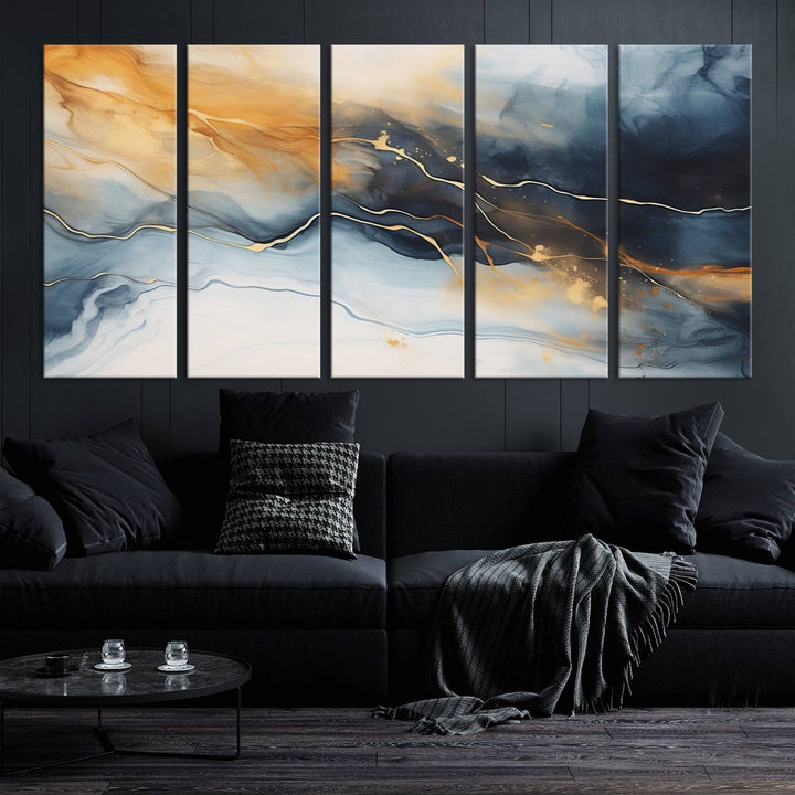 Smoke Blue Wall Art Canvas Print Abstract Artwork Printing