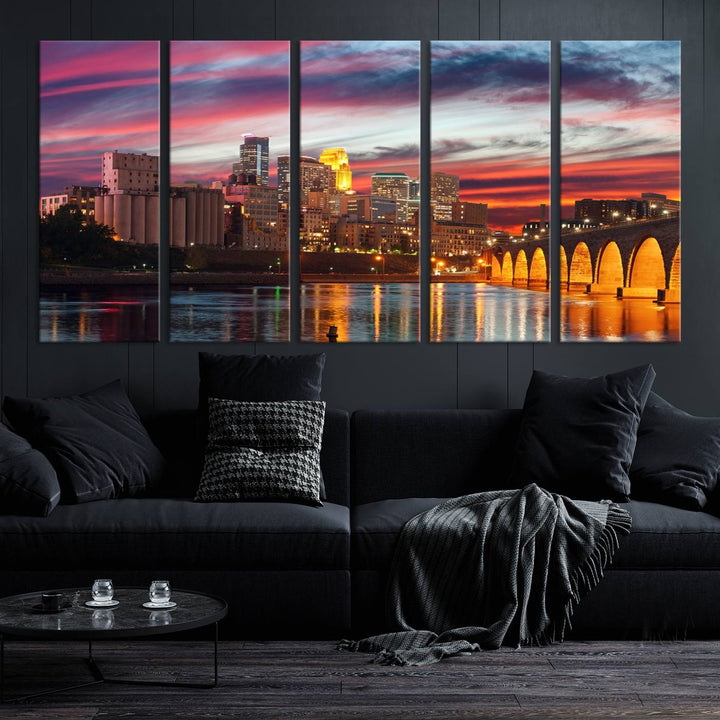 The "Minneapolis Wall Art Canvas Print, Minnesota City Wall Art Print, Minnesota Cityscapes Wall Art" features a city skyline at sunset in museum-quality canvas prints. Transform your living space into a gallery with this stunning piece and enjoy free shipping.