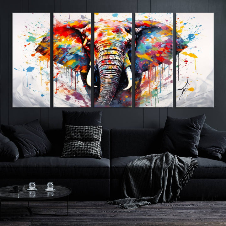 Impresión en lienzo de arte abstracto de pared de elefante de acuarela para decoración moderna del hogar, oficina, sala de estar y comedor