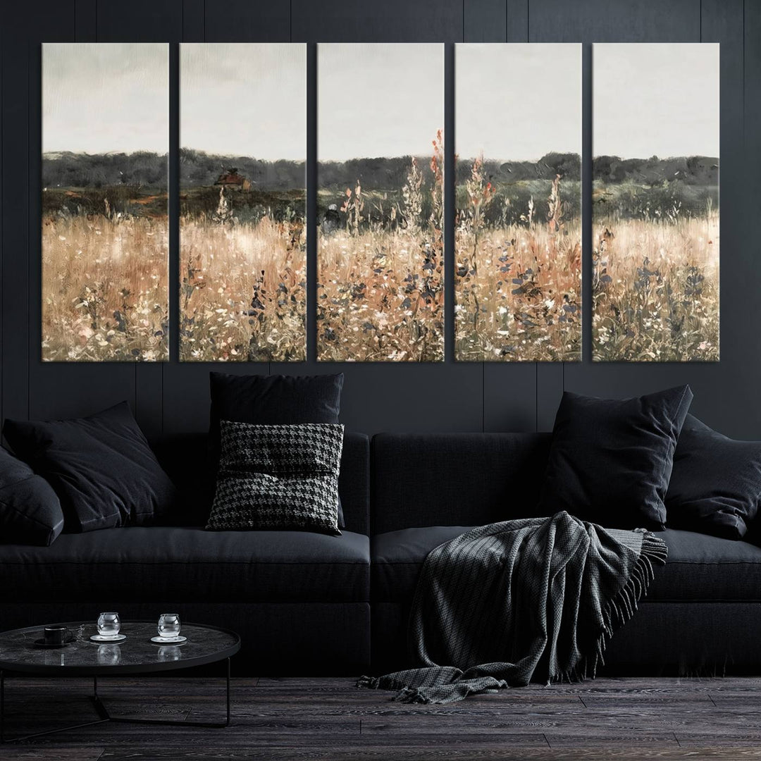 Abstract Wildflower Field Landscape Oil Painting Print, Country Field Wall Art - Framed Ready to Hang